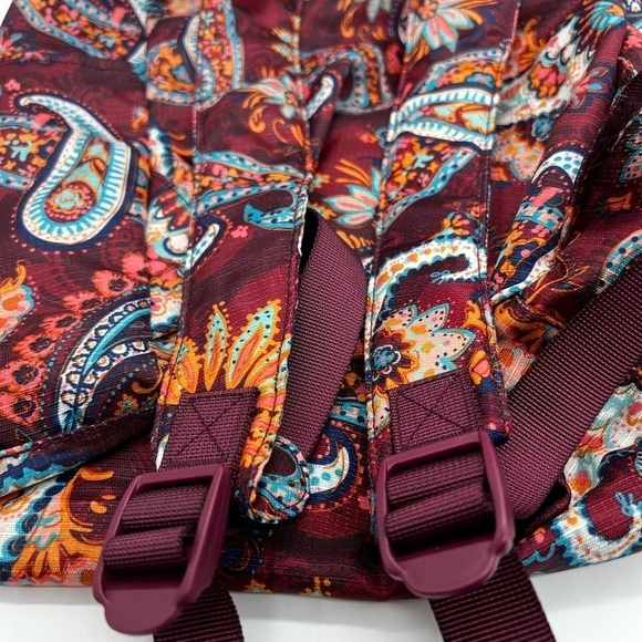 VERA BRADLEY RIPSTOP PACKABLE BACKPACK BURGUNDY & TEAL PAISLEY FLORAL